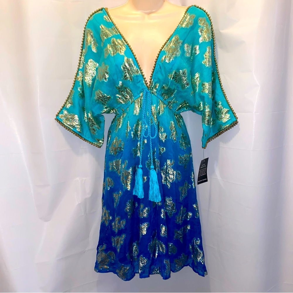 Boston Proper Women's Ombre Metallic Caftan Short Dress Size XS NWT